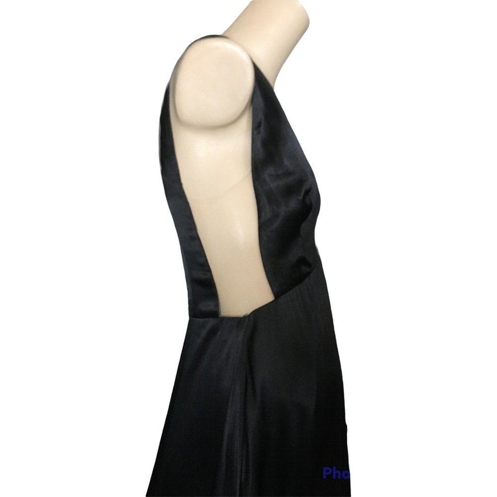 Sau Lee Genevie Black Satin Sleeveless V-Neck Maxi Gown New - Picture 8 of 15